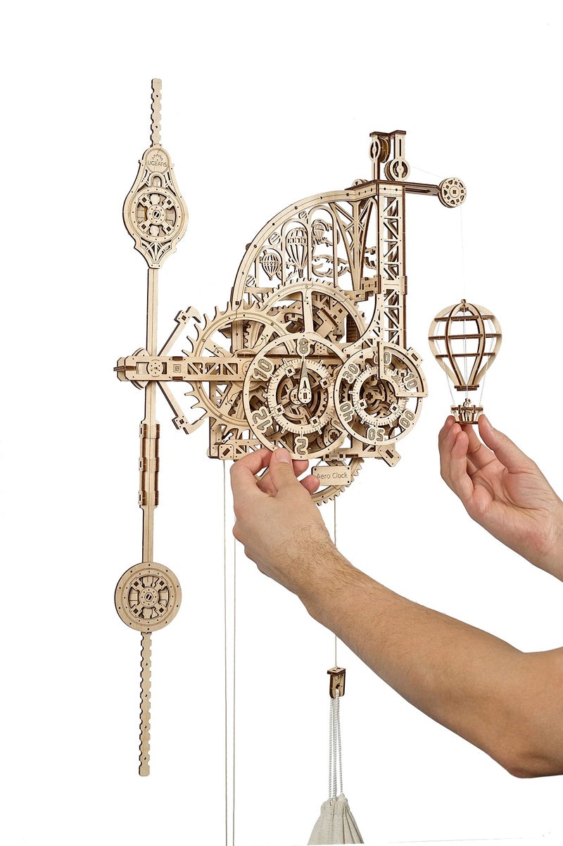 UGEARS Wooden 3D Puzzles for Adults Aero Clock - Mechanical Puzzles For Adults, Wall 3D Clock Puzzle with Pendulum Model Kit - DIY Miniature Kit Crafts For Adults - Gift for Dad, Men, Family - 320 Pcs - Image 2