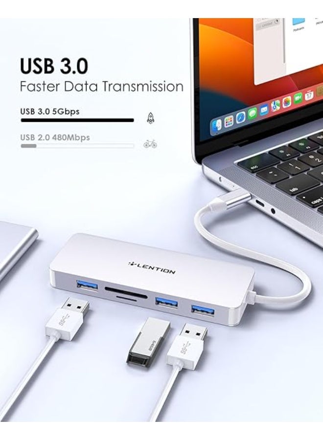 Lention LENTION USB C Hub with 4K HDMI, 3 USB 3.0, SD/Micro SD Card Reader Compatible 2023-2016 MacBook Pro, New Mac Air/Surface, Stable Driver Certified Multi-Port Adapter (CB-C18, Silver)  - Image 2