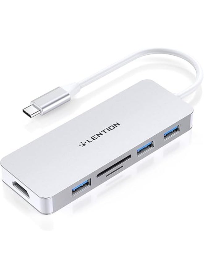 Lention LENTION USB C Hub with 4K HDMI, 3 USB 3.0, SD/Micro SD Card Reader Compatible 2023-2016 MacBook Pro, New Mac Air/Surface, Stable Driver Certified Multi-Port Adapter (CB-C18, Silver)  - Image 1