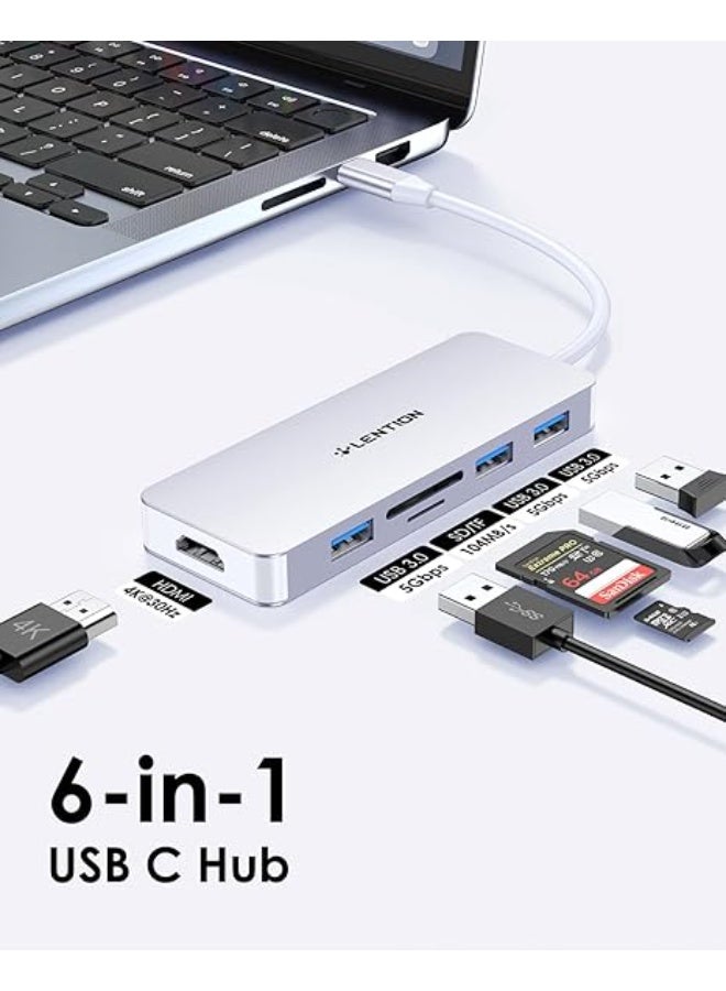 Lention LENTION USB C Hub with 4K HDMI, 3 USB 3.0, SD/Micro SD Card Reader Compatible 2023-2016 MacBook Pro, New Mac Air/Surface, Stable Driver Certified Multi-Port Adapter (CB-C18, Silver)  - Image 3