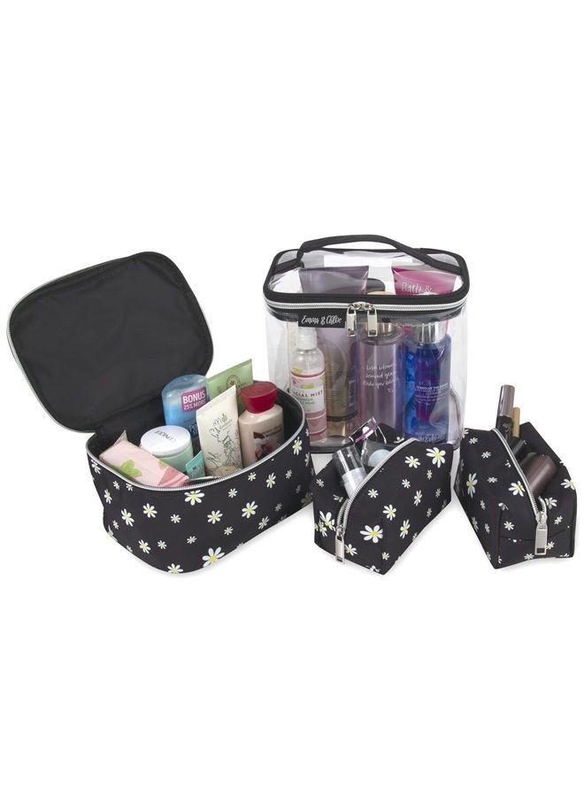 Emma & Chloe 4 Piece Cosmetic Toiletry Bag Set, Waterproof Home, Travel Cosmetic Train Case Makeup Bags for Women with Zipper (Dash of Daisies) - Image 3
