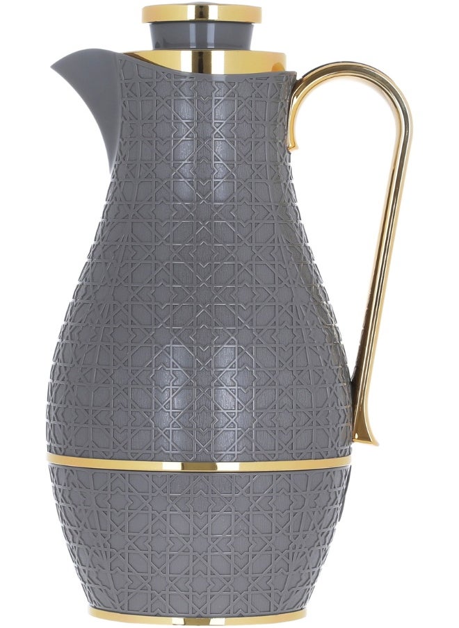 Alsaif Gallery Hessa Thermos Set, 1/1 Liter, Two Pieces, Thermal Glass Inner Shell, Plastic Outer Shell - Dark Gray  - Image 2