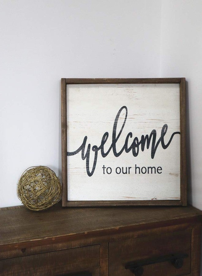 PARISLOFT لوحة خشبية معلقة بتصميم ريفي من باريس لوفت - مرحباً بكم في منزلنا، 15.8 × 15.8 بوصة - Image 4
