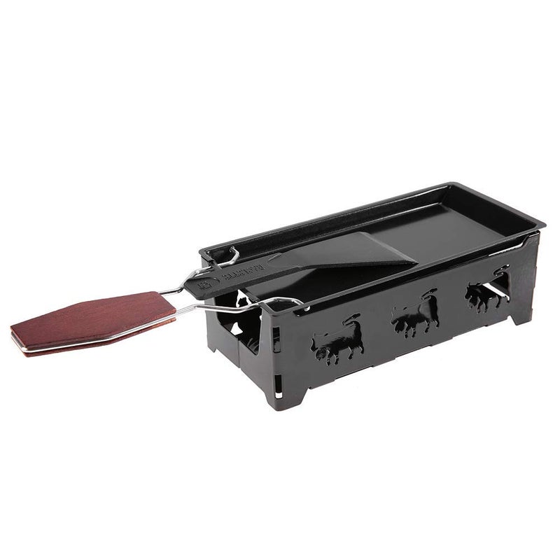 Zerodis Portable Candlelight Cheese Raclette Non Stick Rotaster Baking Tray Stove Set Carbon Steel Home Kitchen Grilling Tool with Wood Handle 