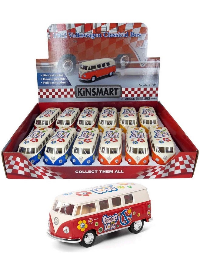 Kinsmart Set of 4: 5" Classic 1962 Volkswagen Van with Decal 1:32 Scale (Green/Maroon/Red/Yellow) - Image 2