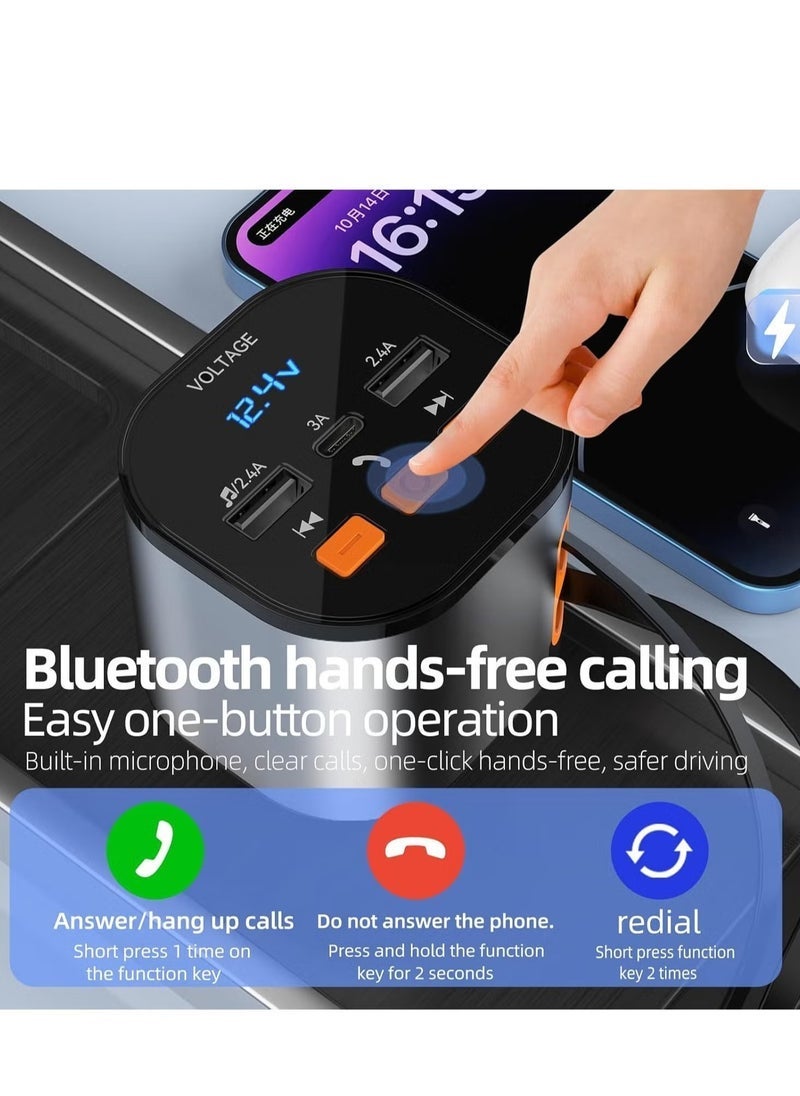 VOLTAGE Bluetooth FM Transmitter Car Adapter – 50W Fast Charger with Dual Retractable Cables, Bluetooth 5.0 Receiver, Hands-Free Calling & Music Streaming for 12V/24V Vehicles - Image 4