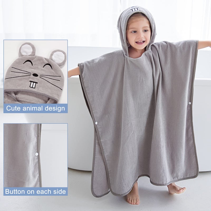MICHLEY Hooded Baby Towel Unisex Beach Bath Poncho, Soft Cotton Animal Kids Bathrobe for 2-6 Years, 27.5"X 27.5"(Mouse) - Image 5
