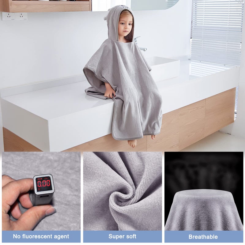 MICHLEY Hooded Baby Towel Unisex Beach Bath Poncho, Soft Cotton Animal Kids Bathrobe for 2-6 Years, 27.5"X 27.5"(Mouse) - Image 2