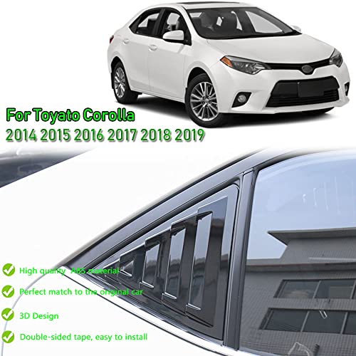 BOYOUS 2pcs ABS Racing Style Rear Side Window Louvers Air Vent Scoop Shades Cover Blinds Exterior Decoration Accessories For Toyota Corolla 2014-2019, Not Fit 2019 Corolla Hatchback(Bright Black) - Image 2