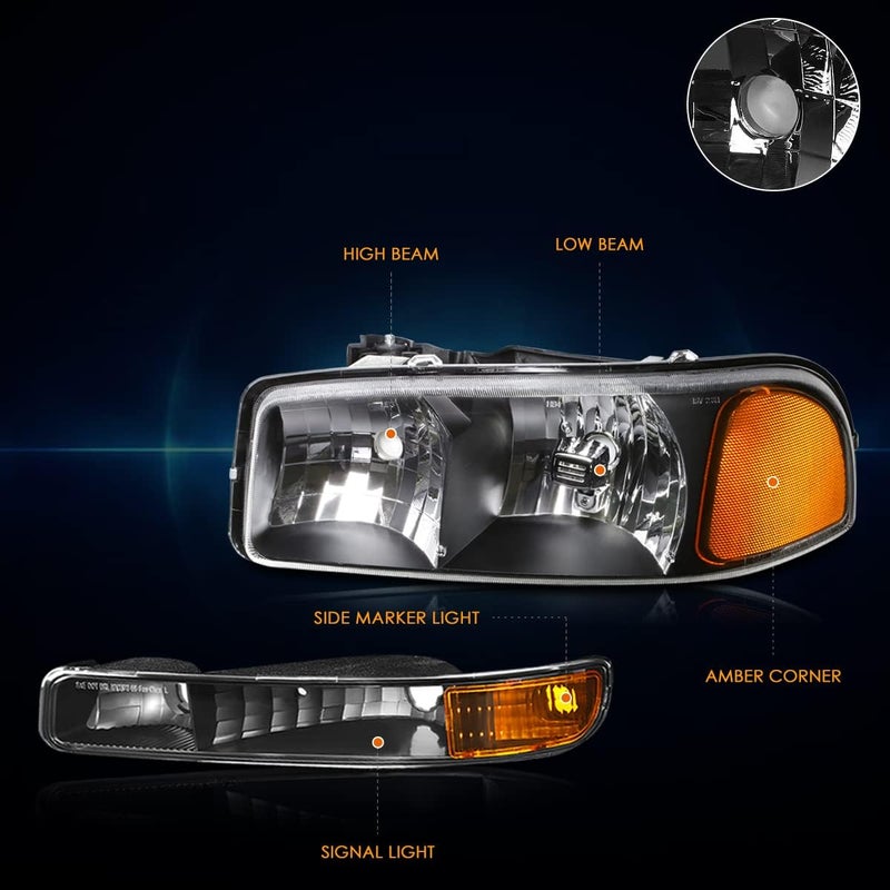 PM PERFORMOTOR Black Housing Amber Corner Headlights for GMC Sierra and Yukon - Image 2