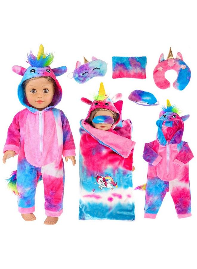 ebuddy 18 Inch Doll Clothes And Accessoriesunicorn Doll Costume Colorful Tiedyed Pajamas Sleeping Bag Set For 18 Inch Girl Dollmost 18 Inch Dolls(No Doll) - Image 1