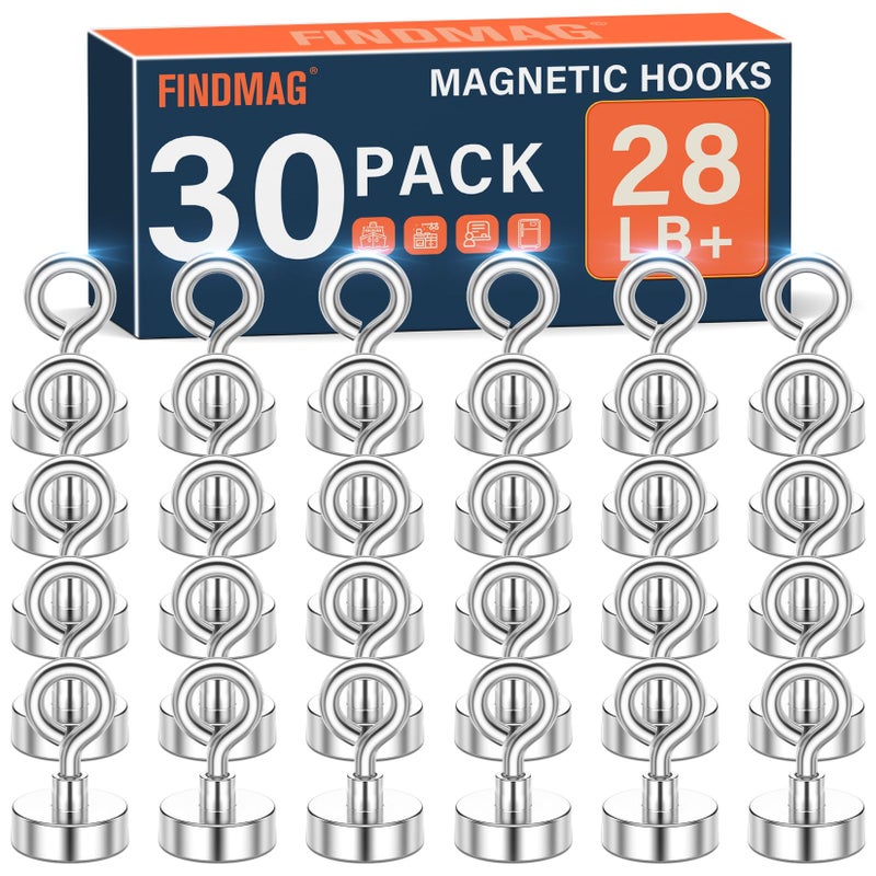 FINDMAG Magnetic Hooks N52 Grade Magnets Heavy Duty with Hook Sheep Eye Magnetic Hooks for Cruise Locker Accessories Office School 28 lbs Pack of 30 - Image 2