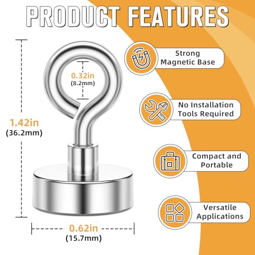 FINDMAG Magnetic Hooks N52 Grade Magnets Heavy Duty with Hook Sheep Eye Magnetic Hooks for Cruise Locker Accessories Office School 28 lbs Pack of 30 - Image 3