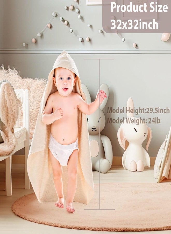 Breling 2 Pcs Cotton Hooded Baby Towels 32 x 32 Inch Newborn Bath Towel for Baby Girl Infant Toddler Soft Absorbent Unisex Registry Gift(Classic Style) - Image 2