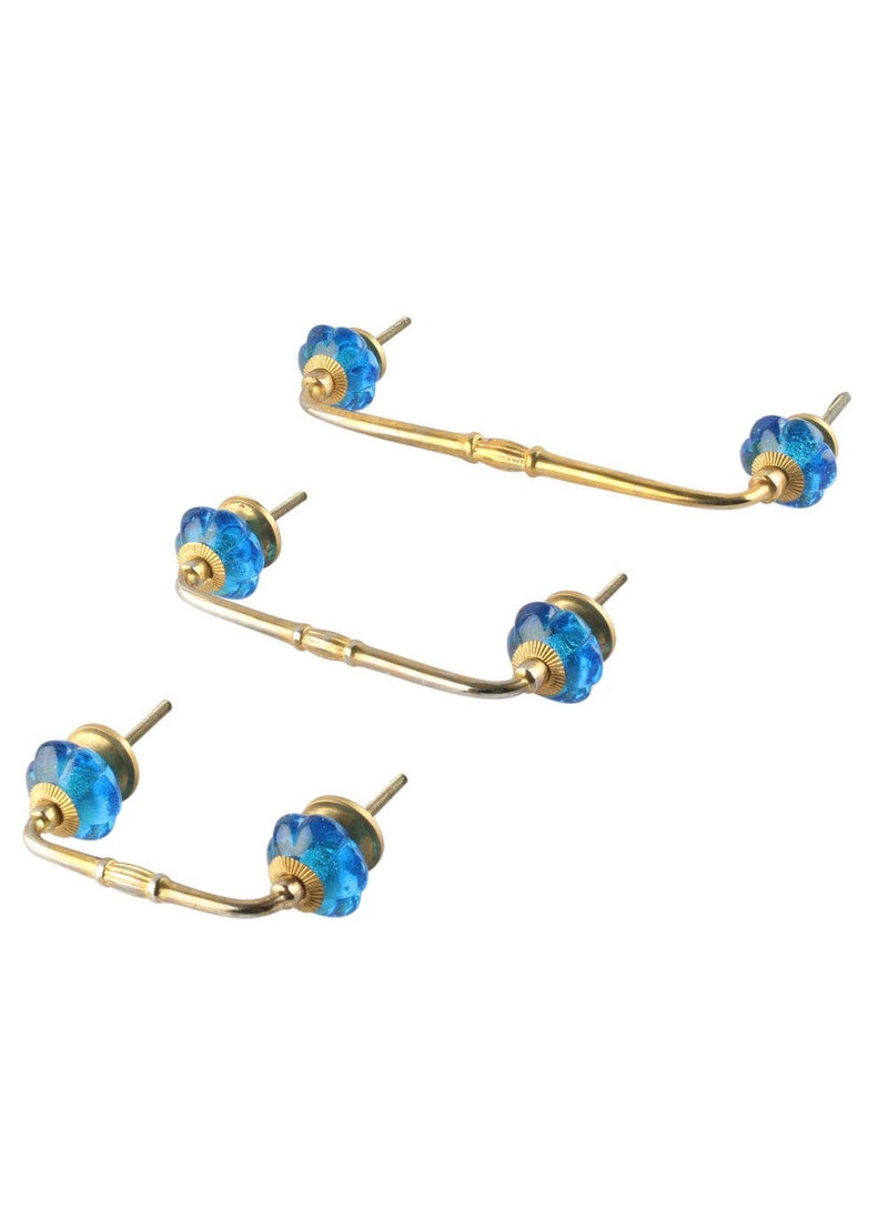 Indian-Shelf IndianShelf 1 Pack Glass Cabinet Handles Drawer Pulls Blue Interior Kitchen Cupboard Door Gold Hardware 8 Hole to Hole BH299GFK105 