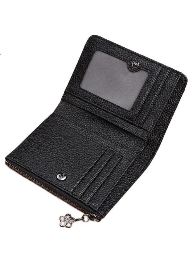 Viney Top-Grain Leather Women'S Wallet, Short Foldable Zipper Coin Purse, Multi-Card Slots, Multifunctional Wallet, Card Holder, Id Holder - Image 1