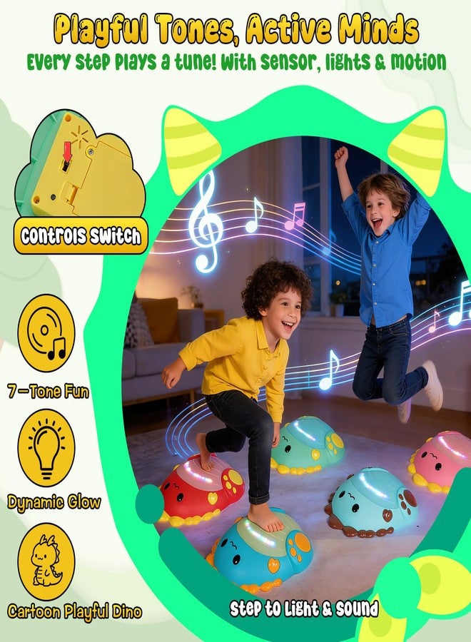UMMNPR 5 Pack Light Up Stepping Stones for Kids, Upgraded Music Dinosaur Non-Slip Sensory Balance Stone Toys with 5 Rechargeable Batteries, Indoor Outdoor Toddler Ages 3+ Gifts, 5 Colors - Image 3