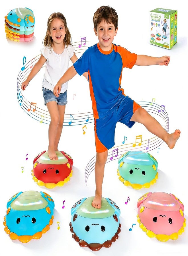 UMMNPR 5 Pack Light Up Stepping Stones for Kids, Upgraded Music Dinosaur Non-Slip Sensory Balance Stone Toys with 5 Rechargeable Batteries, Indoor Outdoor Toddler Ages 3+ Gifts, 5 Colors - Image 1