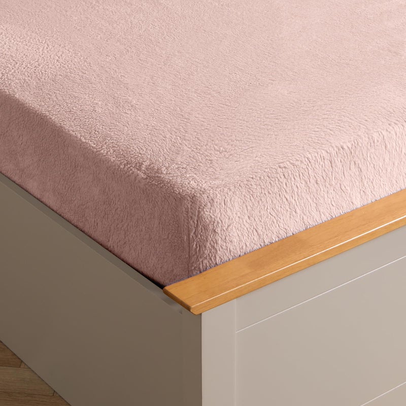 Brentfords Teddy Fleece Fitted Bed Sheet Thermal Warm Soft Luxury Fluffy Cuddly Cosy Bedding Blush Pink  Super King