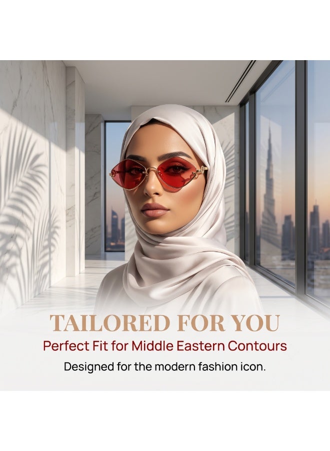 Chic Women Metal Small Frame Sunglasses, Half Frame Diamond Shape Fashion Eyewear, Comes with Glasses Storage Box, Versatile Shades for Street Outfits & Party Occasions - Image 2
