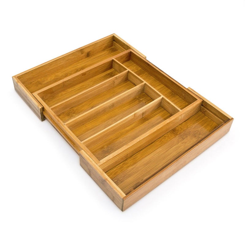 Relaxdays Bamboo cutlery tray 5  7 compartments adjustable cutlery tray for the drawer width 315  49 cm natural