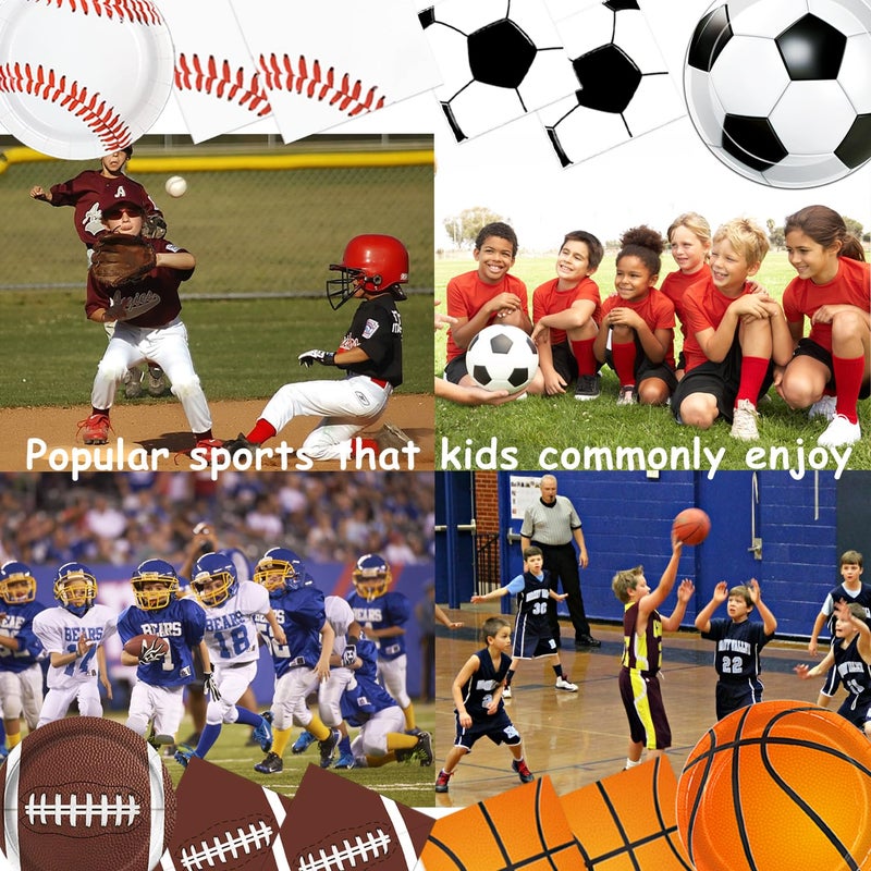 LINHAXM 191 PCS Sports Birthday Party Decorations Includes Plates, Napkins, Cups, Knives, Forks, Banner, Cake & Cupcake Toppers, Tablecloth for Sports Themed Party Decorations, Serves 24 - Image 5