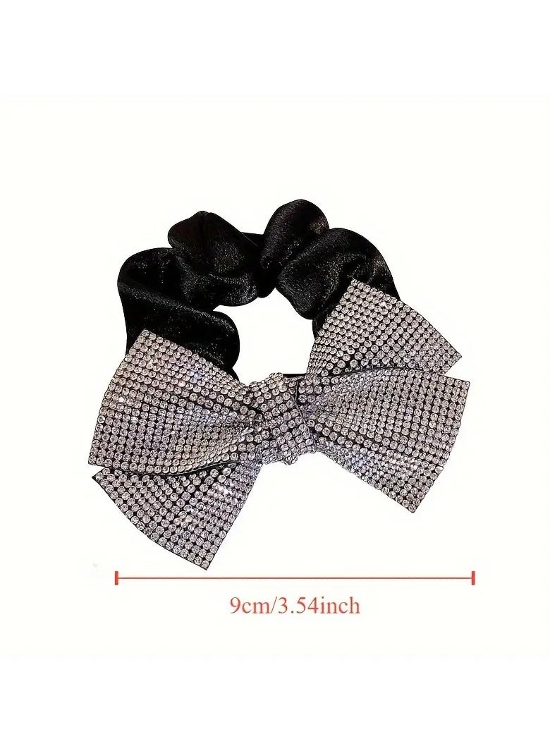 Goolsky Elegant Rhinestone Bow Scrunchie - Sparkling Crystal Hair Tie with Non-Slip Design, Chic Fabric Ponytail Holder for Women and Girls, Ponytail Hair Ties  - Image 3