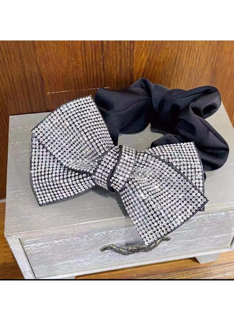 Goolsky Elegant Rhinestone Bow Scrunchie - Sparkling Crystal Hair Tie with Non-Slip Design, Chic Fabric Ponytail Holder for Women and Girls, Ponytail Hair Ties  - Image 5