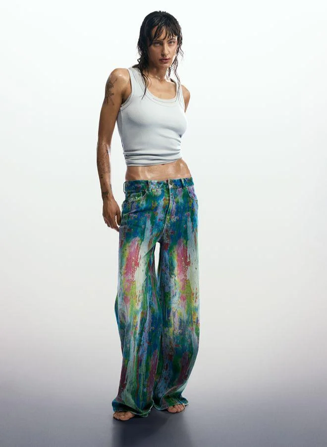 Wide leg splatter jeans
