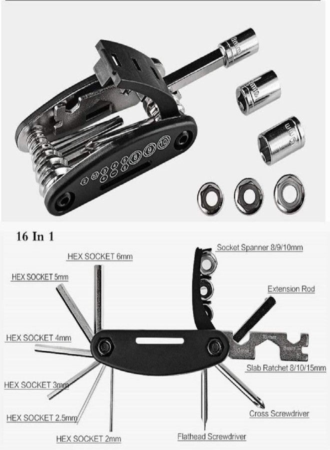 Gnanex Cycle 16 in 1 Cycle Tool kit Multi-Purpose Mountain Cycle Repair Tool kit Allen Key Spoke Cycle Tool kit Set All Cycle Foldable Hex Keys and Socket Set, Black - Image 2