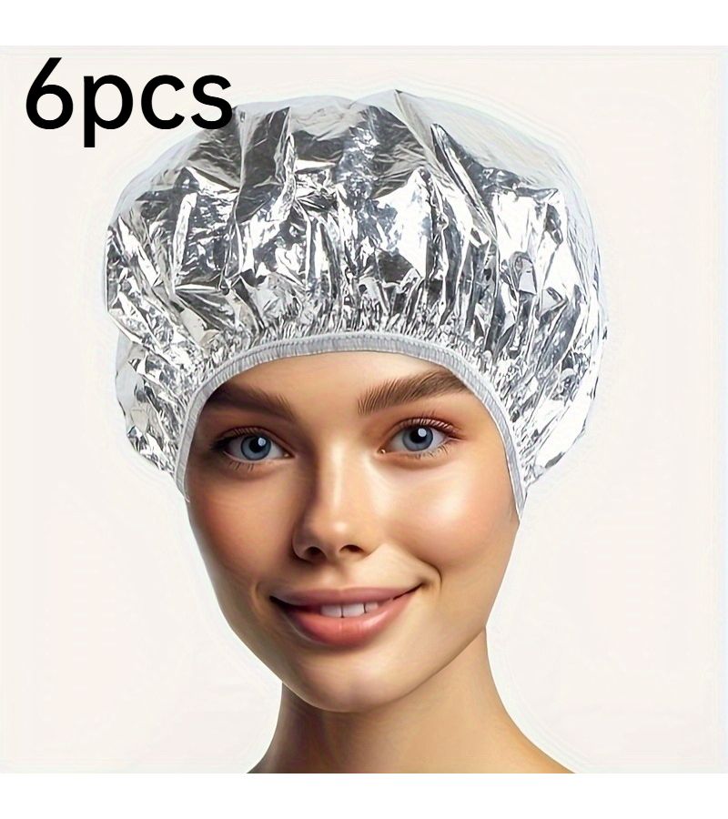 6pcs Tinfoil Shower Caps Suitable For Hair Salons Plug In Free Constant Temperature Hair Care Portable Thermoregulation Caps For Wet Hair Instant Warmth For Swim And Spa Care - Image 1