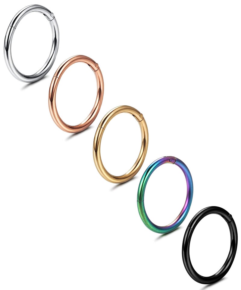 Jstyle 5 Pcs a Set 316L Stainless Steel Septum Piercing Nose Hoop Clicker Ring Hypoallergenic 16G 18G 20G - Image 1