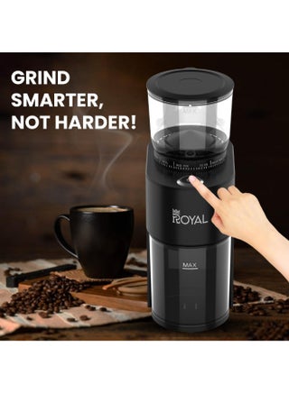 Royal Coffee Grinder, 200W Powerful pro max AC Motor (350–450 RPM) – 38 Precision Conical Burr Coffee Grind Settings for Perfect Consistency, 160g Bean Capacity, 1–10 Cup in seconds – Gentle Low-Heat Grinding for Espresso, V60, Drip, Pour Over, Cold Brew & French Press, V12 Premium 200 W RA-CGP1816 - view 3