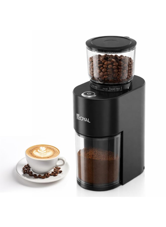 Royal Coffee Grinder, 200W Powerful pro max AC Motor (350–450 RPM) – 38 Precision Conical Burr Coffee Grind Settings for Perfect Consistency, 150g Bean Capacity, 1–10 Cup in seconds – Gentle Low-Heat Grinding for Espresso, V60, Drip, Pour Over, Cold Brew & French Press, V12 Premium 200 W RA-CGP1816 200 W RA-CGP1816 - Image 1
