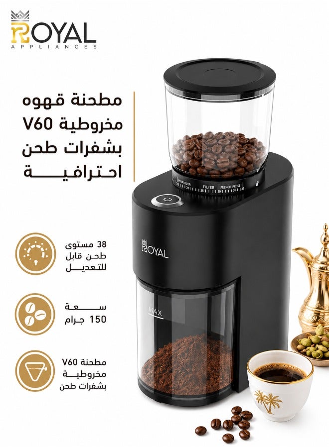 Royal Conical Burr Coffee Grinder 200W | 38 Grind Settings, 40mm Steel Burr, Low-Speed Motor, Built-In 1-10 Cup Timer & 150g Bean Capacity | Espresso, Pour Over, French Press & Cold Brew | RA-CGP1816 200 W RA-CGP1816 200 W RA-CGP1816 200 W RA-CGP1816 - Image 1