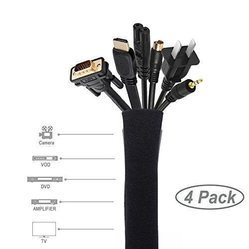 JOTO 4 Pack Cable Management Sleeve, 19-20 Inches Cord Organizer System with Zipper for TV Computer Office Home Entertainment, Flexible Cable Sleeve Wrap Cover Wire Hider System -Black - Image 2