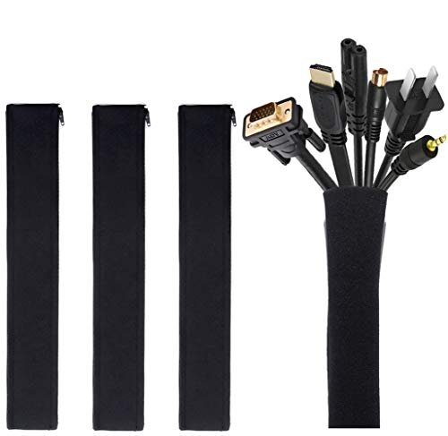JOTO 4 Pack Cable Management Sleeve, 19-20 Inches Cord Organizer System with Zipper for TV Computer Office Home Entertainment, Flexible Cable Sleeve Wrap Cover Wire Hider System -Black - Image 1