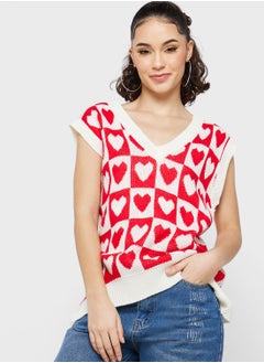 Heart Print Knitted Vest