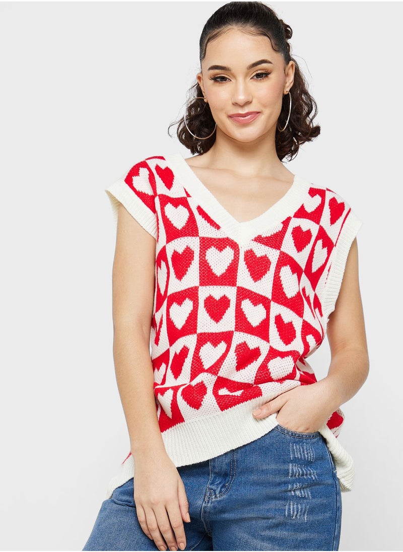 Ginger - Heart Print Knitted Vest - Image 1
