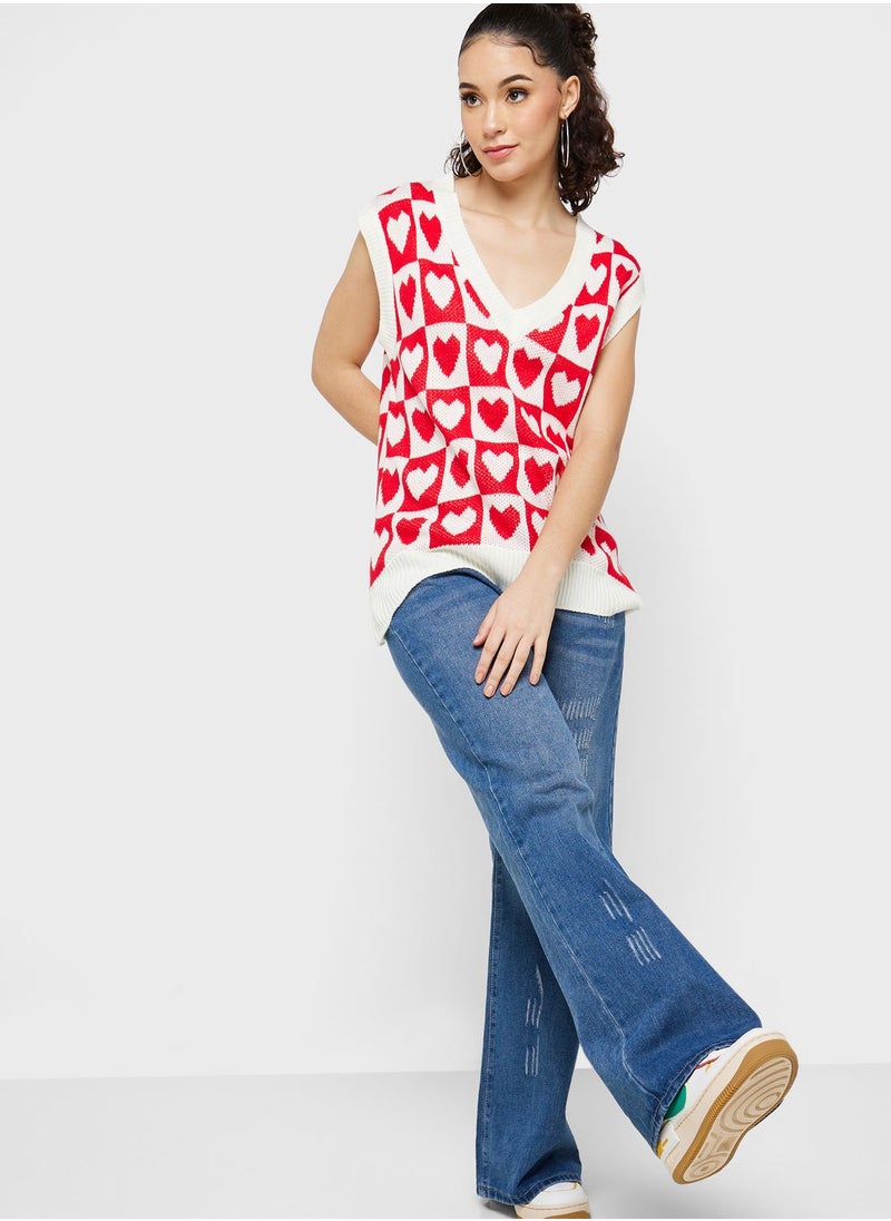 Ginger - Heart Print Knitted Vest - Image 1
