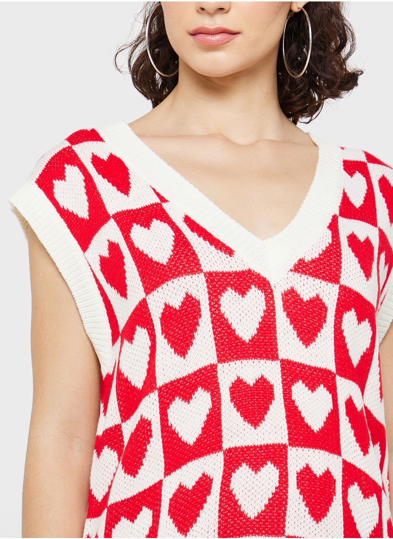 Ginger - Heart Print Knitted Vest - Image 1