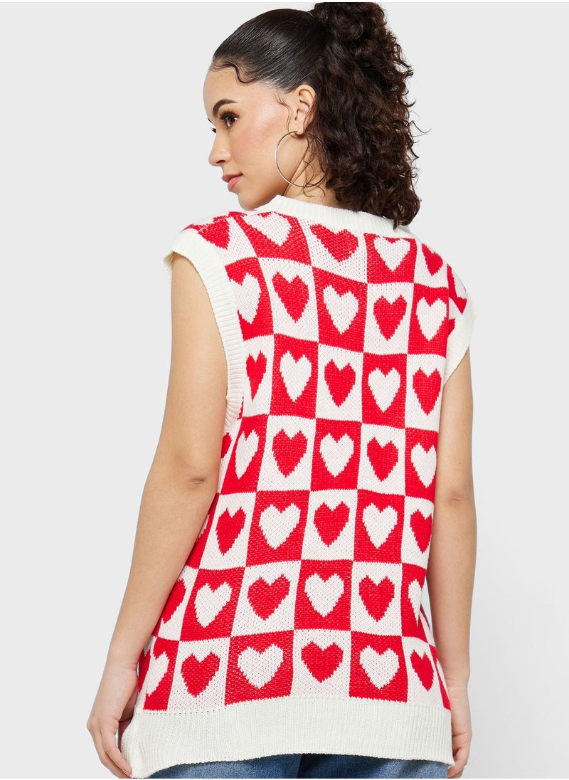 Ginger - Heart Print Knitted Vest - Image 1