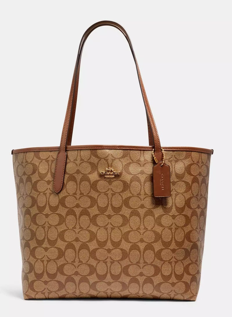 coachoutlet Coach City Tote Bag In Signature Canvas Women's Fashion Versatile Large Capacity Large Size Handheld Shoulder Bag Tote Bag  - Image 1