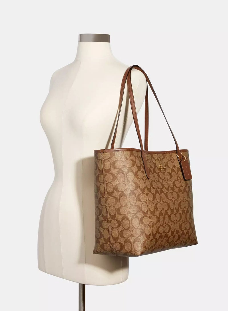coachoutlet Coach City Tote Bag In Signature Canvas Women's Fashion Versatile Large Capacity Large Size Handheld Shoulder Bag Tote Bag  - Image 4