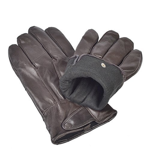 REED Men's Genuine Leather Warm Lined Driving Gloves (L, Brown) - Image 1