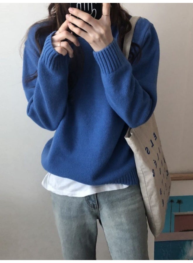 Leyuan Autumn Winter Outfit Coat Lazy Loose Solid Color Slimming Cardigan Pullover Round Neck Women's Sweater - Image 5