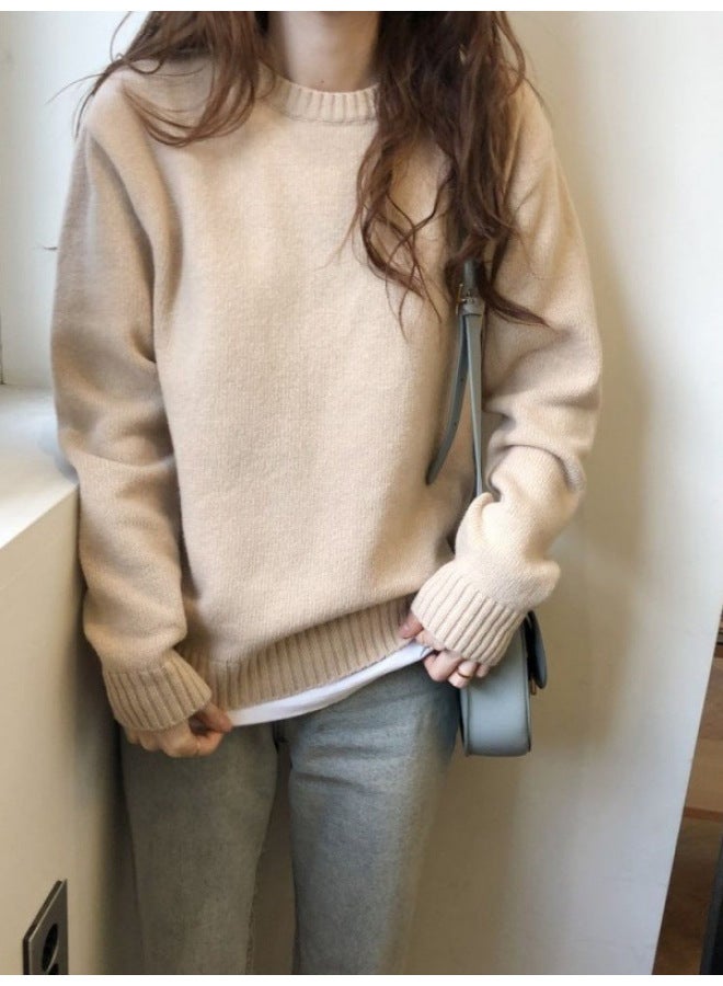 Leyuan Autumn Winter Outfit Coat Lazy Loose Solid Color Slimming Cardigan Pullover Round Neck Women's Sweater - Image 2