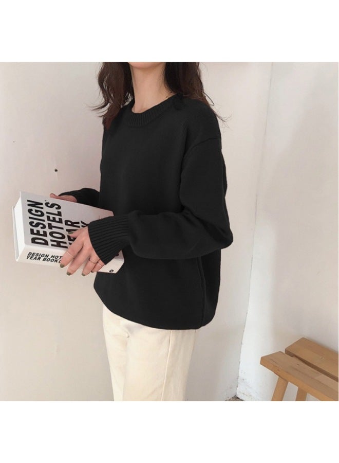 Leyuan Autumn Winter Outfit Coat Lazy Loose Solid Color Slimming Cardigan Pullover Round Neck Women's Sweater - Image 1