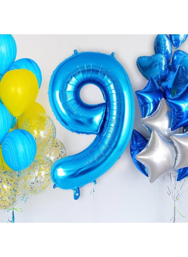 شراء تزيين حفلات عيد الميلاد رقم 9 بالمنطاد رقم 32 بوصة باللون الأزرق الكبير، وحفلات عيد الميلاد رقم 9 باللون الرقاقي، وحفلات عيد الميلاد رقم 9 ببالونات، والزفاف، والصور الفوتوغرافية لخطوبة العروس، والاحتفال بالذكرى السنوية - Image 3