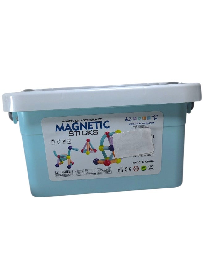 لعبة مكعبات مغناطيسية للأطفال – 46 قطعة مكونة من كرات وعصا ملونة – لعبة تعليمية - Image 1
